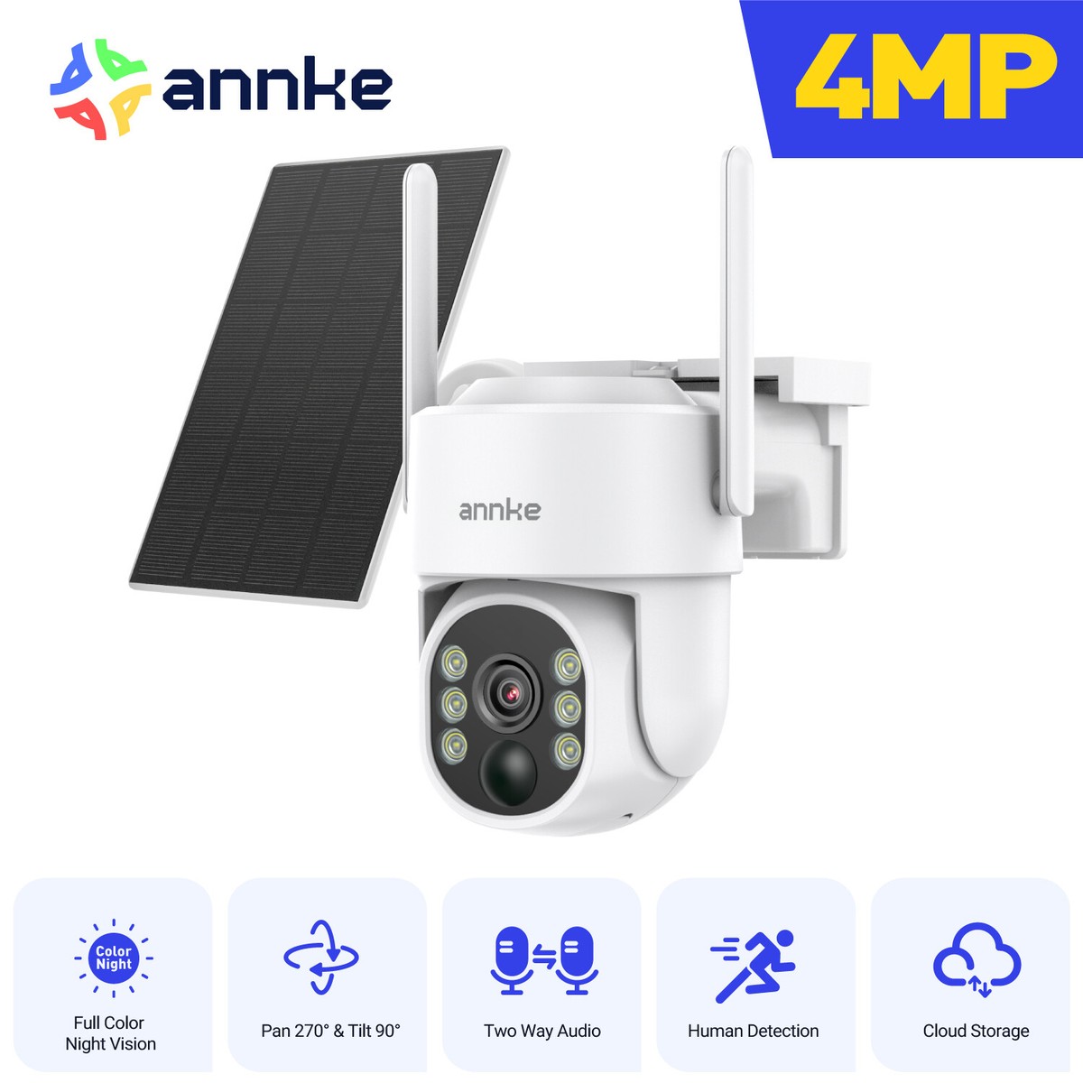 ANNKE 4MP Solar Battery Wireless PT Security Camera Two-Way Audio