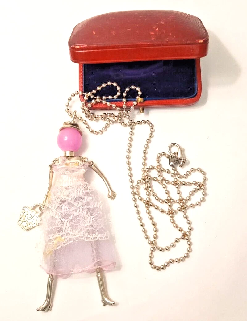 Collana Bambolina Artigianale Con Vestito In Lana Blu | Viso In Resina Smaltata, Catena Regolabile