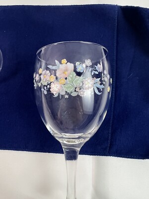 SET OF 4 V intage Luminarc France Pastel Flower Pattern 6  Wine Glass - EUC