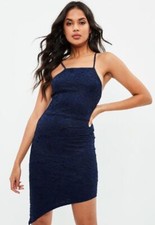 BNWT MISSGUIDED navy lace asymmetrical Hem midi dress UK Size 10