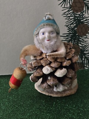Vintage Christmas Ornament, Pine Cone Elf, Japan 
