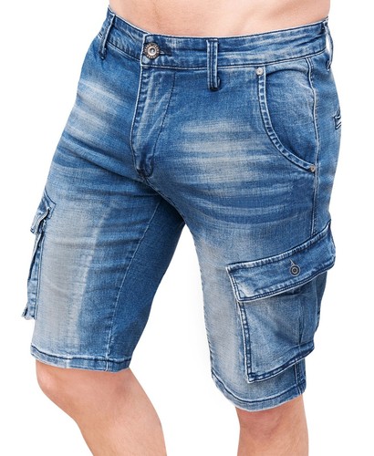 JEANS PANTALONI CORTI UOMO DIAMOND CARGO BLU DENIM BERMUDA CON TASCONI  LATERALI | eBay