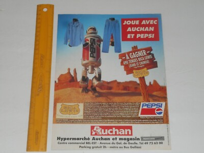 Vintage PEPSI Soda Robot Can AUCHAN RICA LEWIS Jeans FRENCH Print Ad France 1980