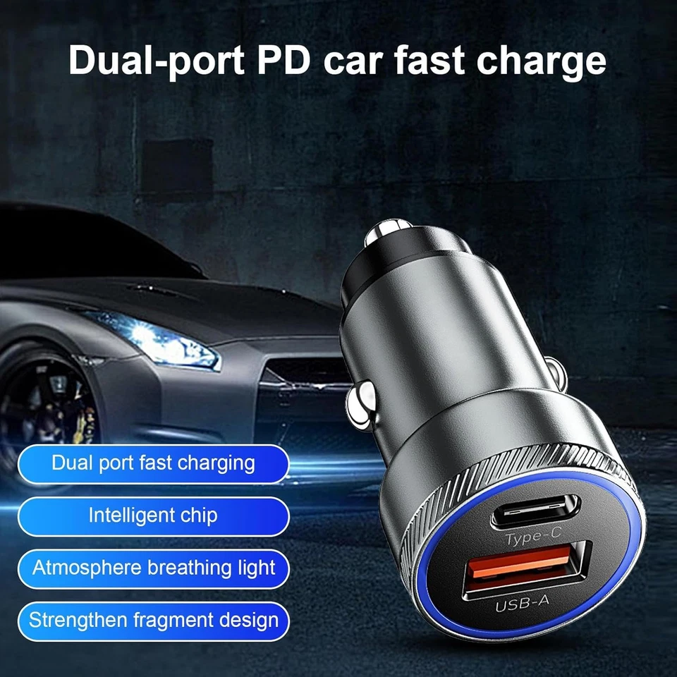 Зарядное устройство автомобильное быстрое Quick Charge QC 3.0 54 Вт 2 двойных порта USB для телефона Samsung S22 S23 - Изображение 2 из 4