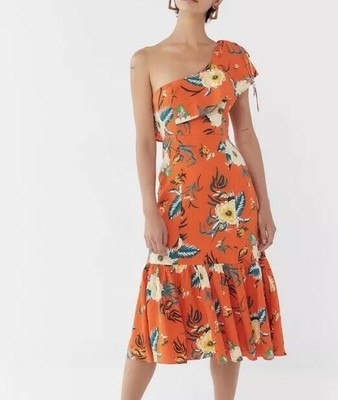 one shoulder tropical dress