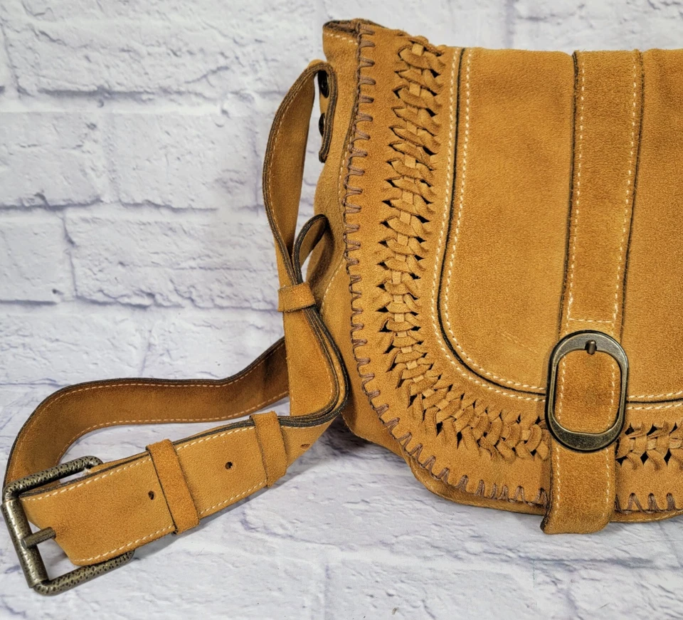 Bolso Bandolera Patricia Nash Bronceado Italiano Cuero Gamuza Suave Sillín Cartera Boho Foto 3 de 4