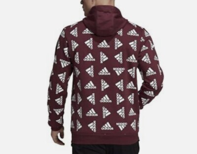 adidas All Over Print Fleece Hoodie Mens Casual H57077 SWEATSHIRT MAROON  3XL NWT