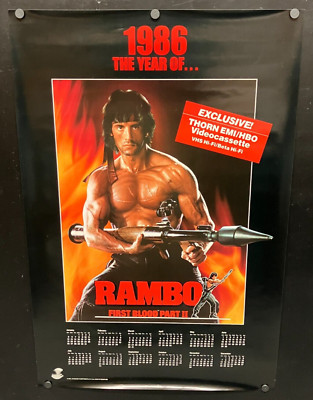 1986 RAMBO First Blood Part 2 Calendar Movie Poster 24x36 ~ RARELY SEEN Stallone