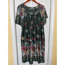Anthony Richards Womens Green Floral 1X Muumuu House Dress Pockets