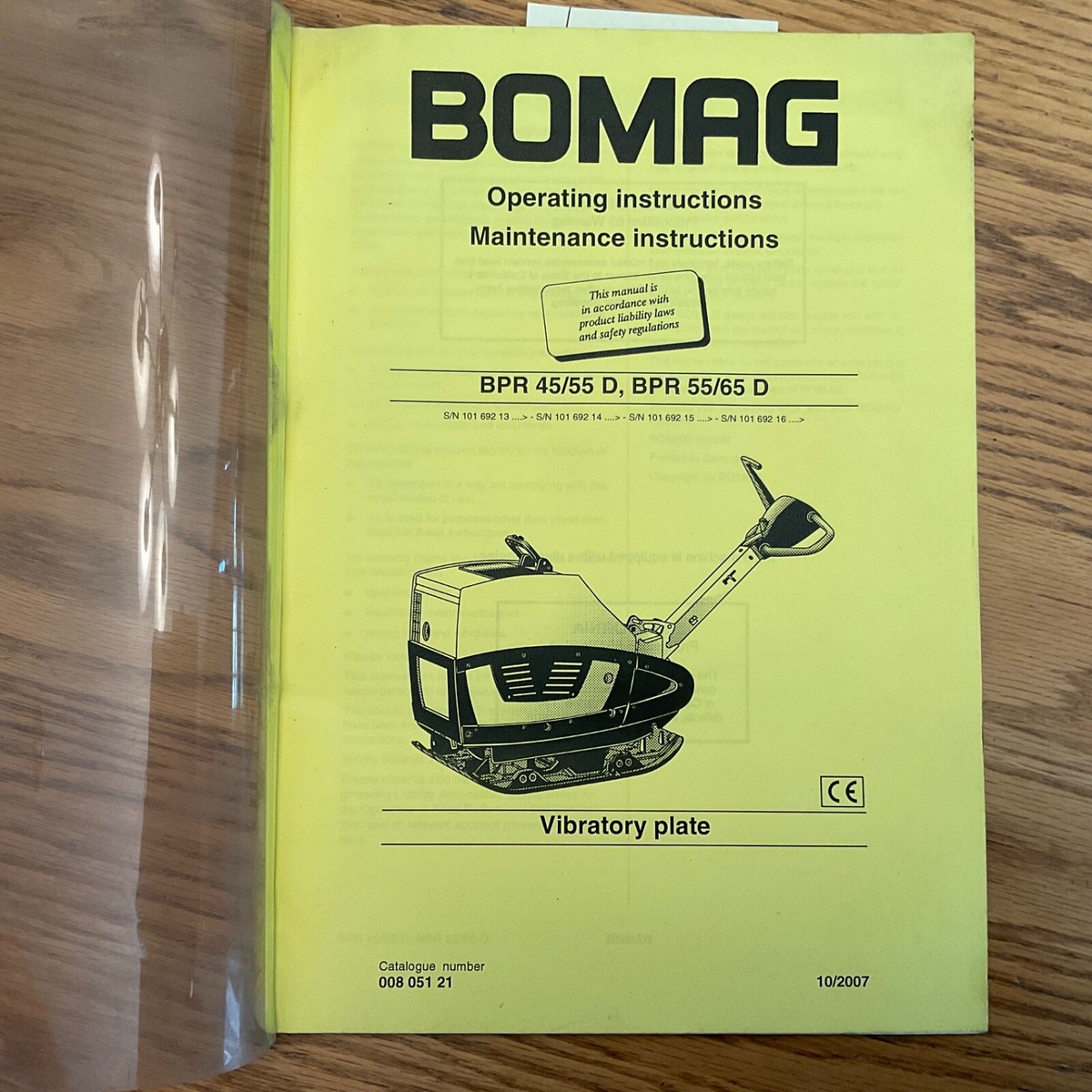 BOMページ Bomag BPR 45/55D 55/65D OPERATION & MAINTENANCE MANUAL PLATE