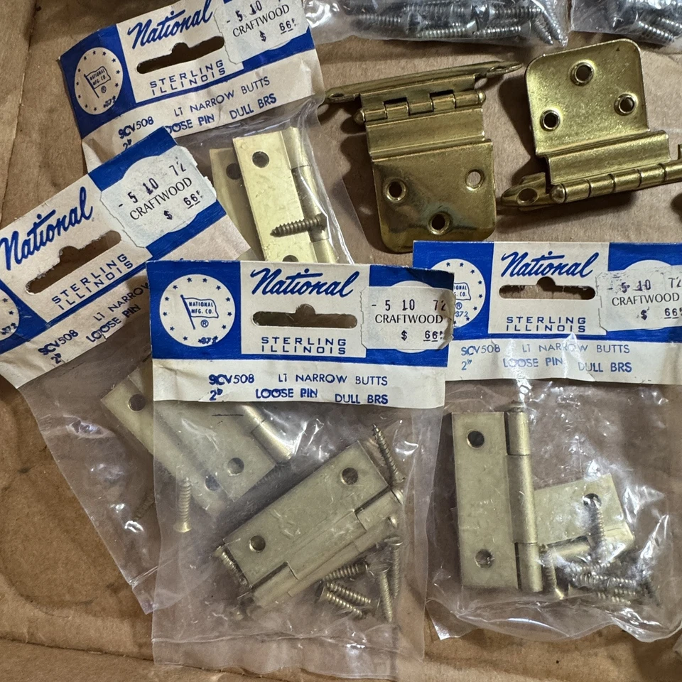 Lote de 26 (13 pares) Bisagras de Gabinete National Mfg Surtido Latón Zinc Hecho en EE. UU. Foto 4 de 4