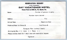 1950-60s GAY VACATIONER MOTEL VIRGINIA BEACH VA RESERVATION REQUEST FORM PRICES
