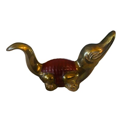 Vintage Solid Brass Alligator / Crocodile Smiling Figurine 5.5  x 3  Paperweight