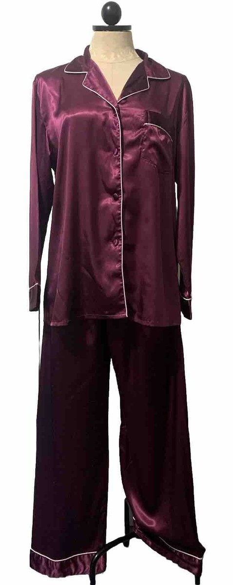 Pajama Set LONXU Silk Satin Button Front Long Sleeve Purple Size L Woman’s