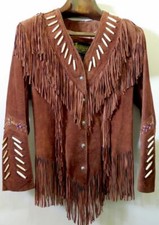Diamond Leathers Western Fringe Brn Suede Jacket Vtg Sz 10 Penny Lane Boho
