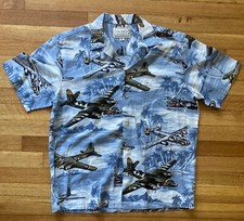 KALAHEO S/S HAWAIIAN SHIRT - MEN'S MEDIUM - WW2 FIGHTER PLANES - MADE IN USA