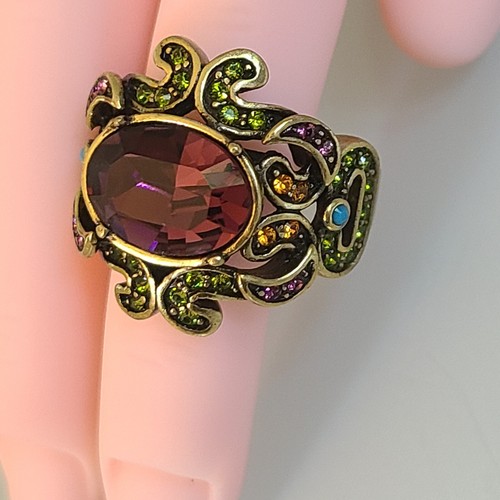 VINTAGE HEIDI DAUS FAUX AMETHYST PURPLE RING SIZE 10 WITH PINK GREEN TURQUOISE - Picture 10 of 12