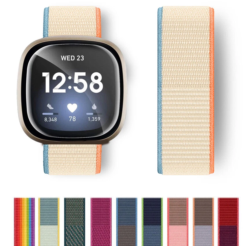 OFF WHITE Cinturino per orologio tessuto cinturino sportivo anello in nylon per Fitbit Sense 1 2 Fitbit Versa 3 4