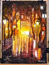 "Rainy glitter" Oil pastel on paper signed 42x29.5cm
