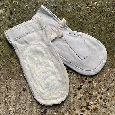 Gants Mitaines Ski Vintage Cuir Blanc Cassé British Army J Hanlon & Son WD - Photo 1/4