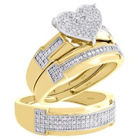 10K Gelbgold Diamant Dreifach Set Passende Herz Verlobungsring & Band 1/2 Karat