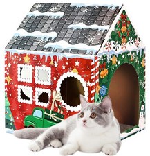 Christmas Cardboard Cat House with Scratcher 16.5"x 13"x19" Christmas Cat Scr...