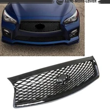 Fit For 2014-2017 Infiniti Q50 Sedan Gloss Black Front Mesh Bumper Hood Grille