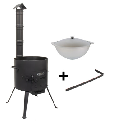 SET Utschak FeuerOfen mit Schornstein + 9 Liter ALUGUSS Kazan WOK Kasan uchag 10