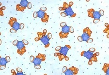 BTY Billy Bear Brown Teddy bear light blue dots Quilt Cotton Fabric by the yard