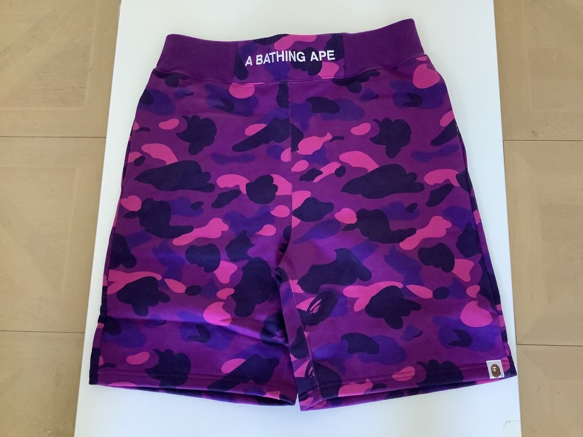 Authentic a bathing ape bape color camo sweat shorts purple L new pants