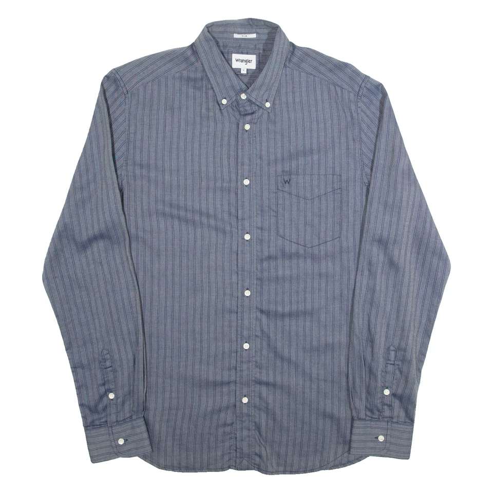 WRANGLER Slim Fit Mens Shirt Blue Striped Long Sleeve L
