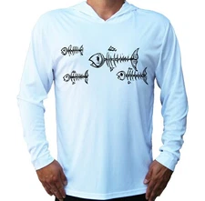 Fish Bones Skeleton Fishing UV Protected UPF 50 Long Sleeve T-Shirt Hood Boat