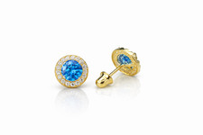 14K Yellow Gold Halo Stud Screw Back Earrings
