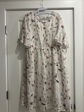 C.B, Women's Floral Print Ruffle Sleeve Knee Length A-Line Dress