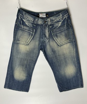 Energie Denim Jeans Shorts 32'' W blaue Waschung maßgeschneidert Y2K Herren Rave Festival