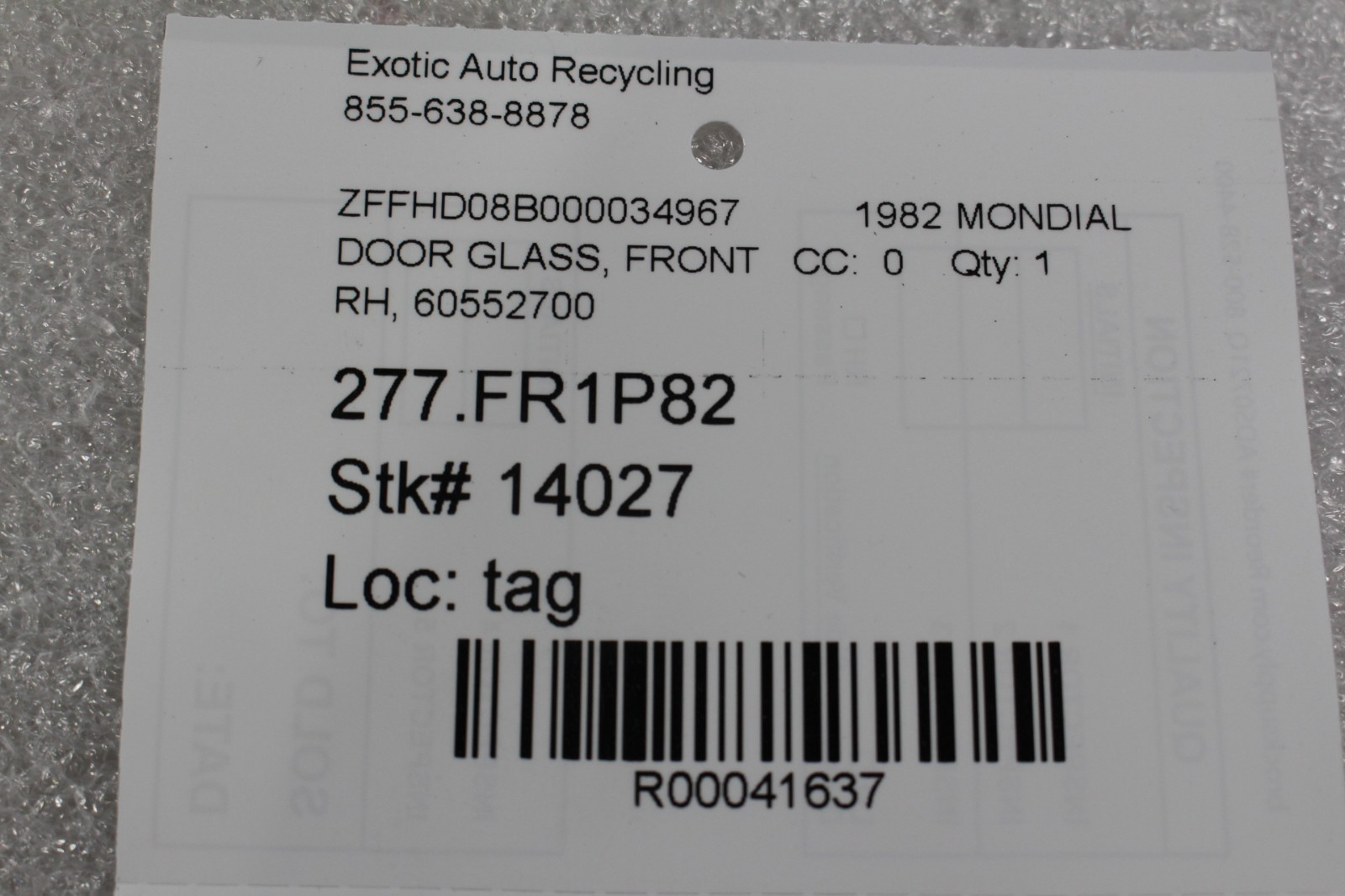 Ferrari Mondial, RH, Right, Front Door Glass, Used, P/N 60552700