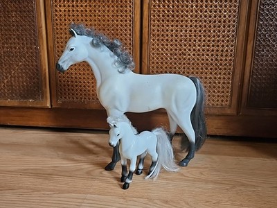 Vintage Horse Kid Kore 1993 White With Gray Mane Tail & 1990 Foal Grey