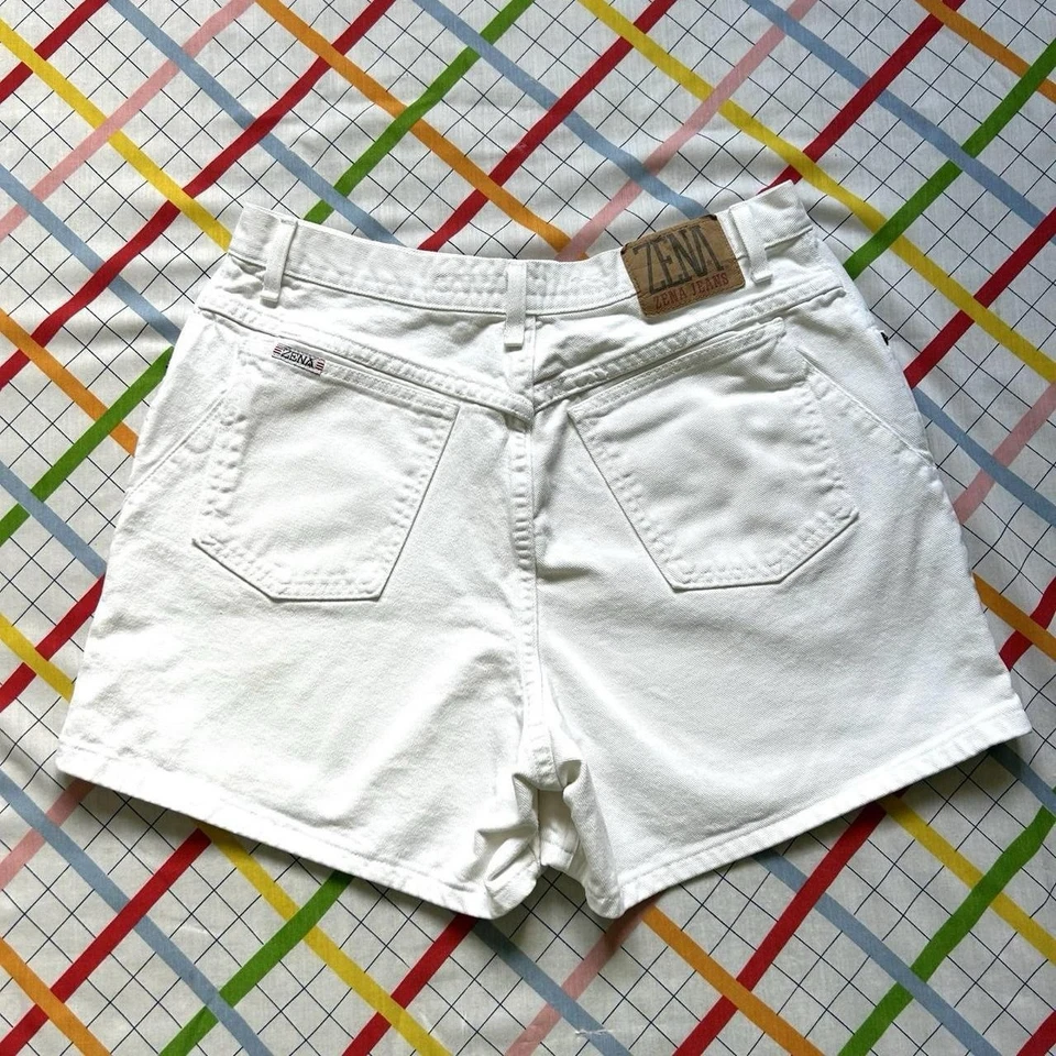 Pantalones Cortos Vaqueros Zena Vintage Años 90 Blanco Cintura Alta Denim Y2K Clásicos Para Mujer Talla 12 Foto 2 de 4