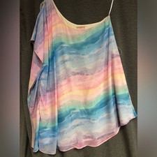 Show me your mumu  Medium dress light chiffon rainbow colors one shoulder dress