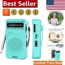 Compact J-166 AM/FM Radio with Excellent Reception Easy Carry Clip - Blue