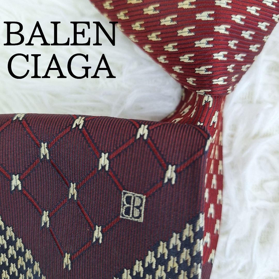 USED Tie ◎BALENCIAGA Tie Houndstooth BB Pattern Bordeaux Japan