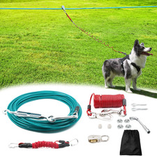 100FT Dog Run for Yard Heavy Duty with 10FT Tie Out Cable, Outdoor Leash Trolley