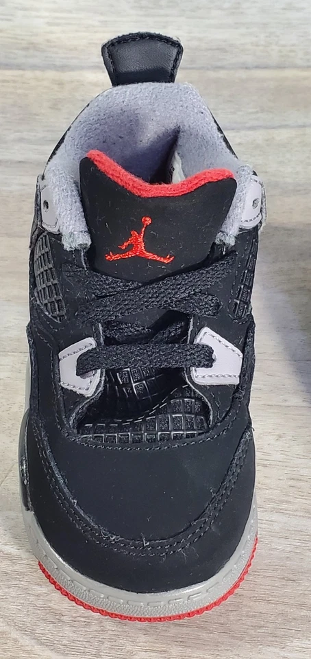 耐克 Air Jordan 4 复古尺寸 6C TD Bred 黑色红色 BQ7670-060 儿童幼儿鞋 #1 — 第 3/4 张图片