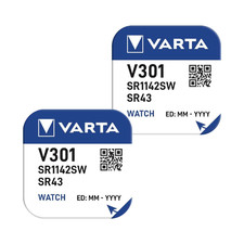 2 VARTA 301 SR43SW Battery Silver 1.55V Coin Button Cell Watch Exp 2027