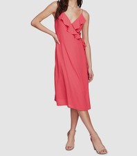 1. State Women's Pink Solid Ruffled Surplice Sleeveless Wrap Dress Size 4