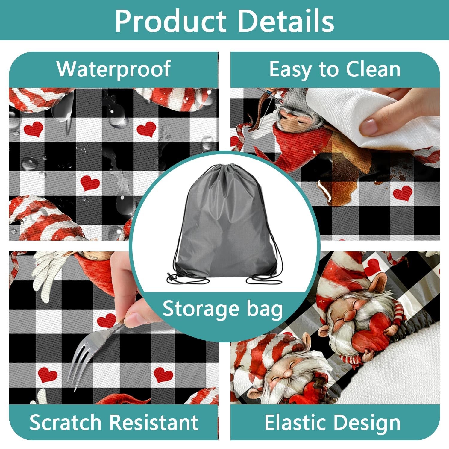 Valentine's Day Picnic Table Cover with Bench Covers, Camping Essentials, Val... thumbnail 7