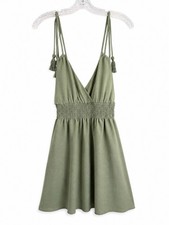 Inspired Hearts Sage Green Tassel Strap Sundress Womens Medium Smocked Boho