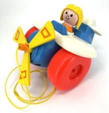 Vintage 1980 Fisher-Price Little People Airplane Pull Toy Made in USA Red Wheels