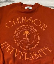 Vintage Clemson Tigers Sweatshirt Sz L Orange 90s BEEZIL Made In USA Crew Neck