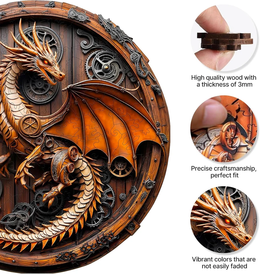 KAAYEE Rompecabezas de Madera para Adultos, Visión 3D Mecánica Dragón Rompecabezas de Madera Foto 3 de 4